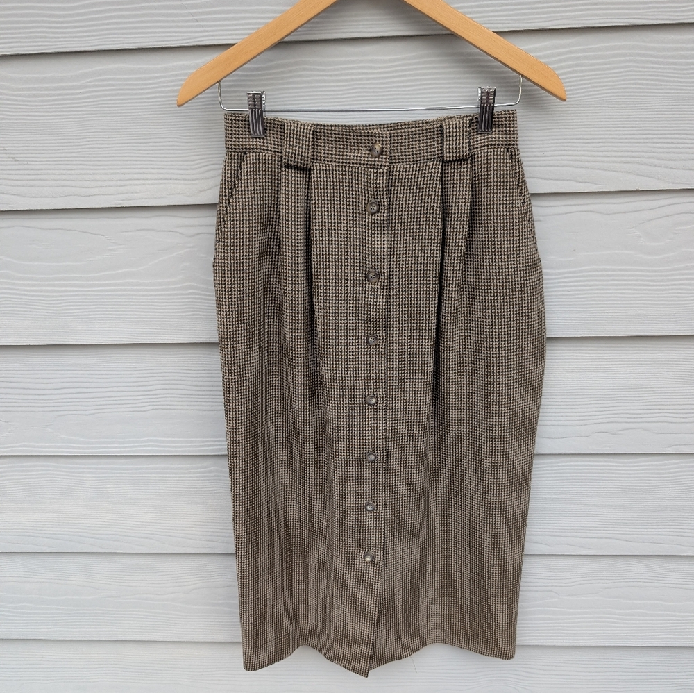 David Brooks Skirt Size 8 Brown Wool Vintage Hight Waist Buttons Classy Preppy